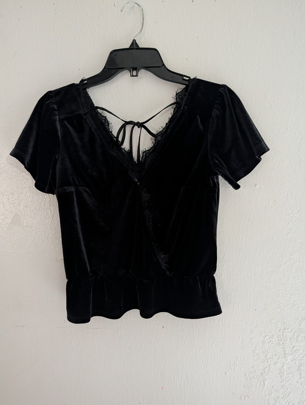 Abercrombie & Fitch Black Velvet Lace-Trim V-Neck Top